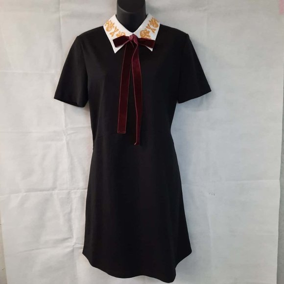 ZARA Black White Collar Pussy Bow Smock Mini Dress - Picture 6 of 14